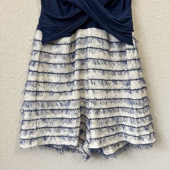 NWOT AMADI ANTHROPOLOGIE Sleeveless Cilli Romper in Blue Ivory V-Neck - Picture 3 of 12